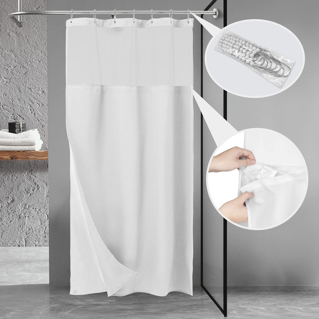 Stall Waffle Weave Shower Curtain with Snap-in Liner White 36x72
