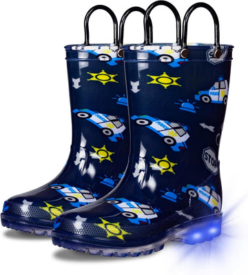 Toddler Rain Boots Kids With Glitter Light up Rain Boots With Easy-on Handles Waterproof For Boys and Girls