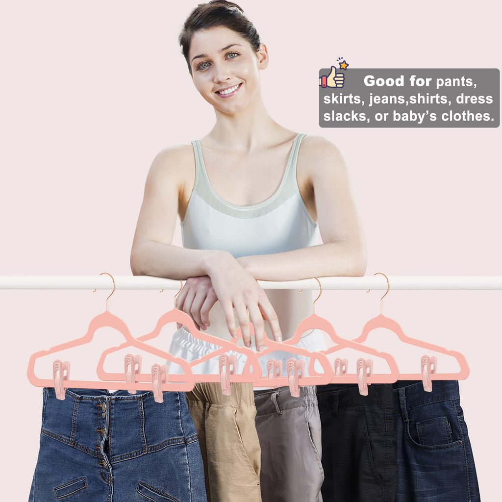 Light Pink Velvet Hangers Clips 40 PCS, Non-Slip Finger Clip for Pants Suit Skirt Velvet Hanger, Strong Flocking