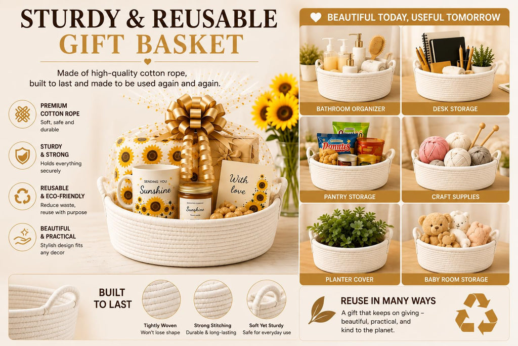 Large Empty Gift Basket Set - Includes Big Woven Basket, Gift Wrap, Confetti & Greeting Card, Ideal for Bridal