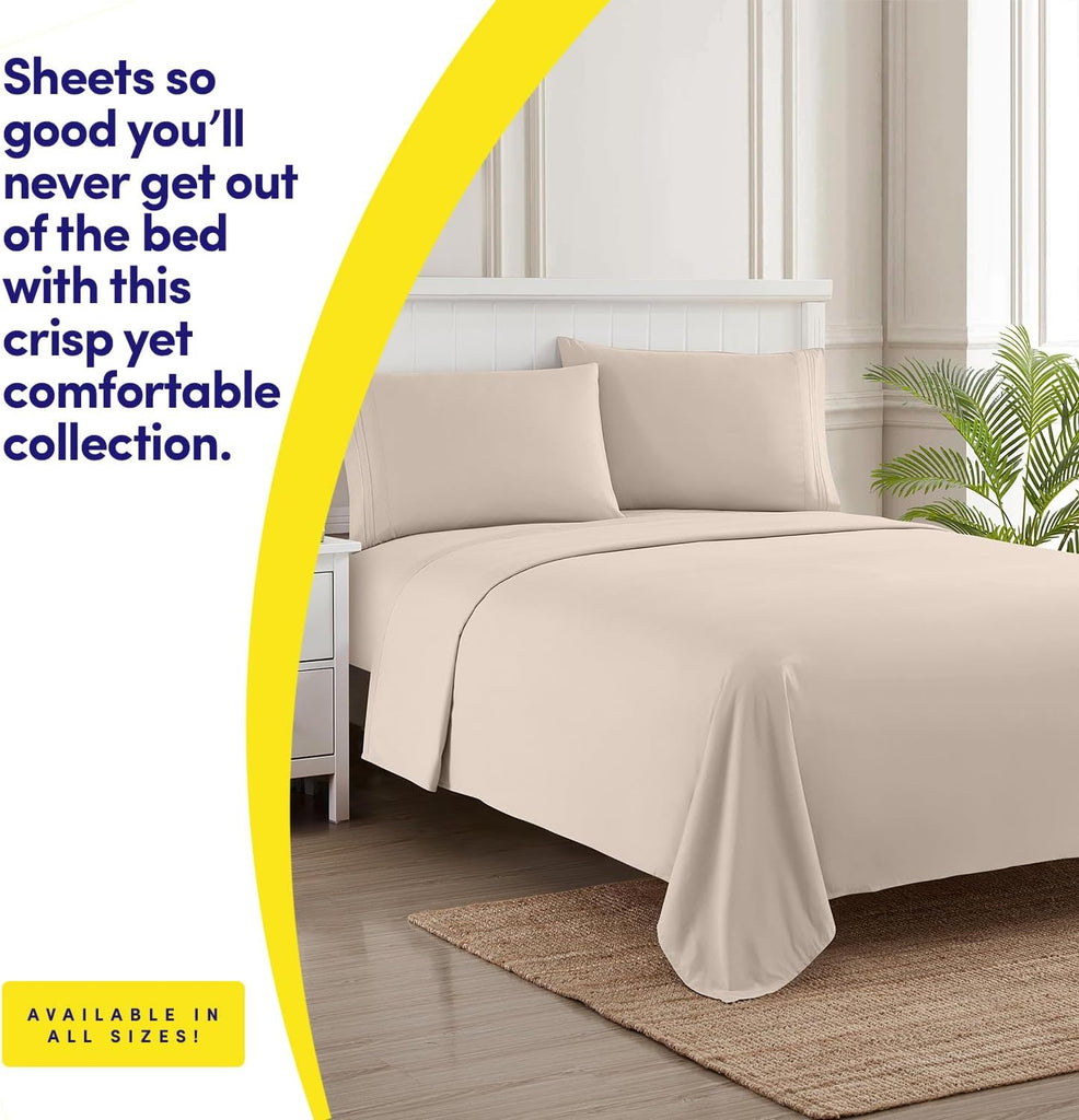 1500 Supreme Collection Queen Sheet Sets Beige Cream - Luxury Hotel Bed Sheets and Pillowcase Set for Queen Mattress