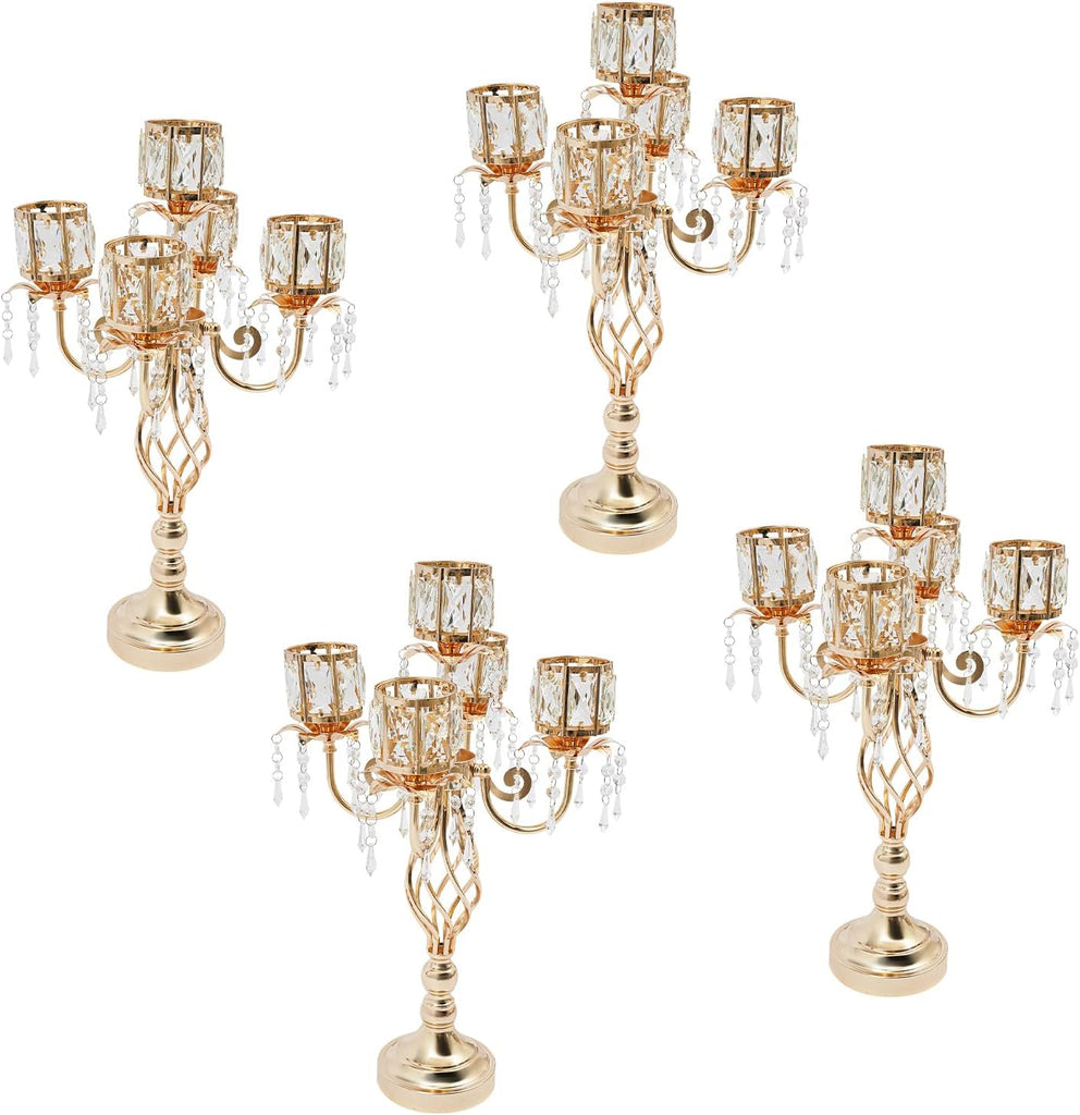 23.2'' Elegant Chic 5 Arm Crystal Candelabra Table Decoration Candle Holder | Luxury 5 Arm Crystal Candle Holder with