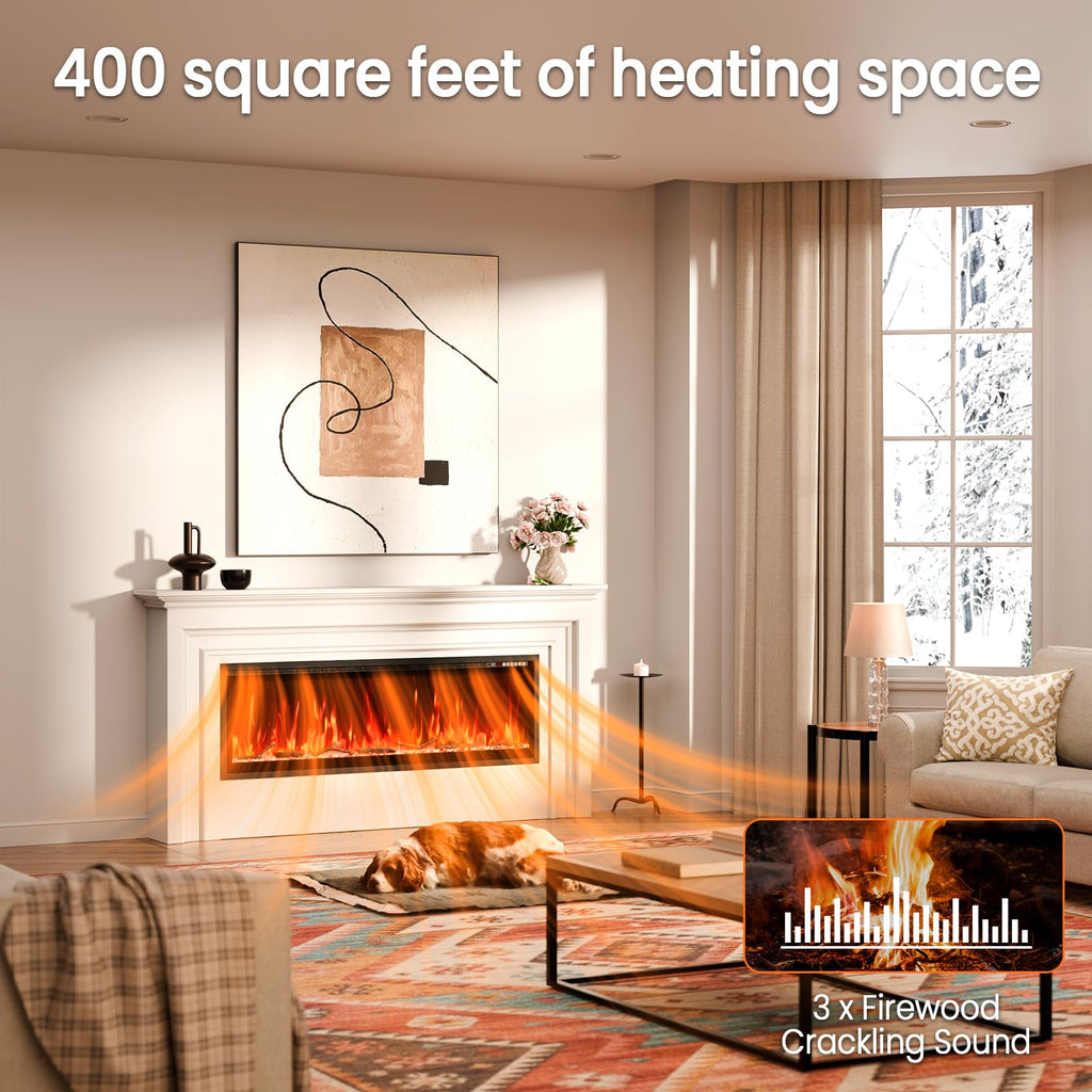 60" Smart Linear Electric Fireplace, WiFi App Voice & Remote Control