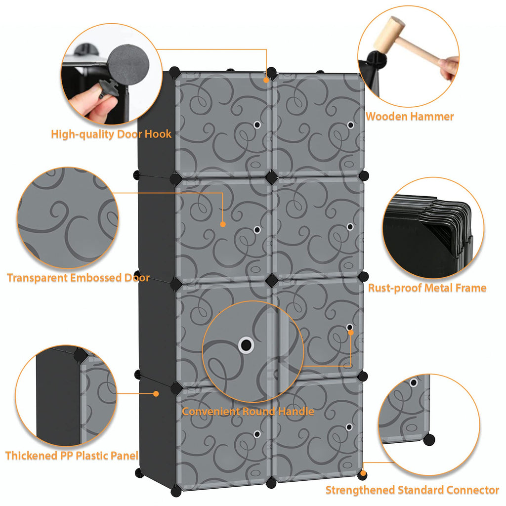 8-Cube Storage Organizer with Door Cube Shelf Closet Cabinet Black