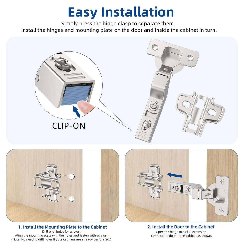 10 Pack Inset Cabinet Hinges, Soft Close, Frameless, 105°