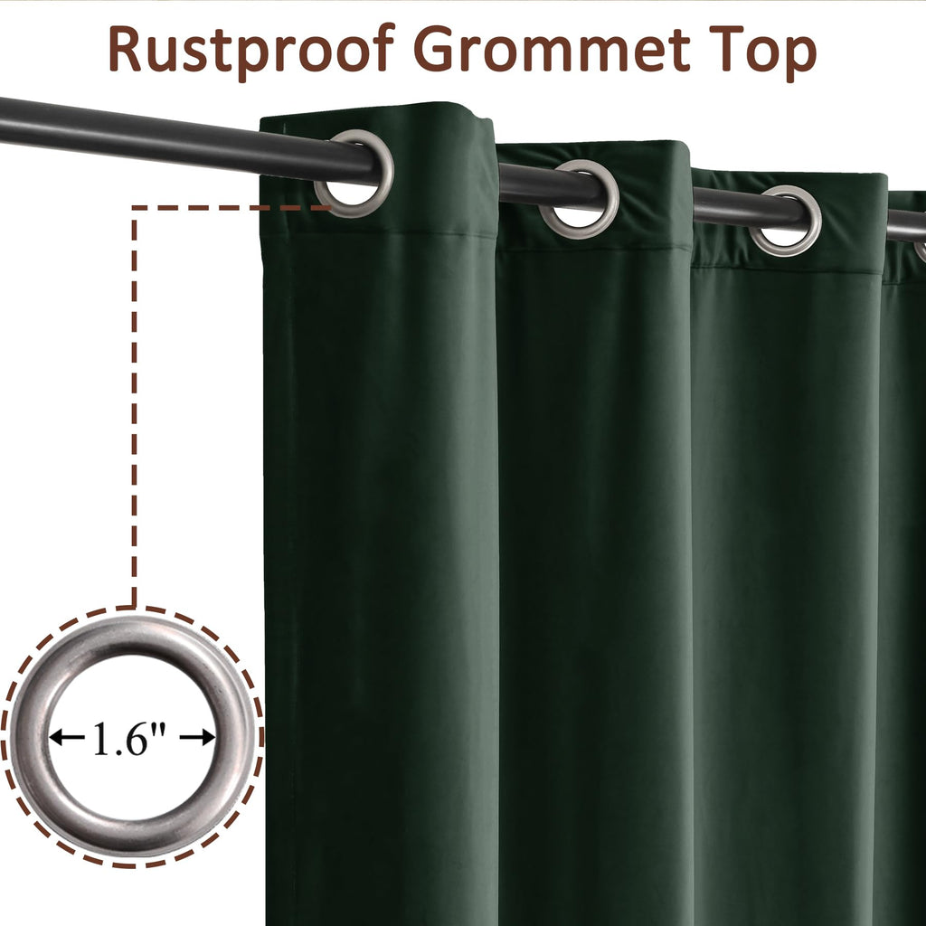 Dark Green Velvet Drapes 120 Inches Long Grommet Top Curtain Panel Extra Long Room Darkening Curtains Tall Drapery