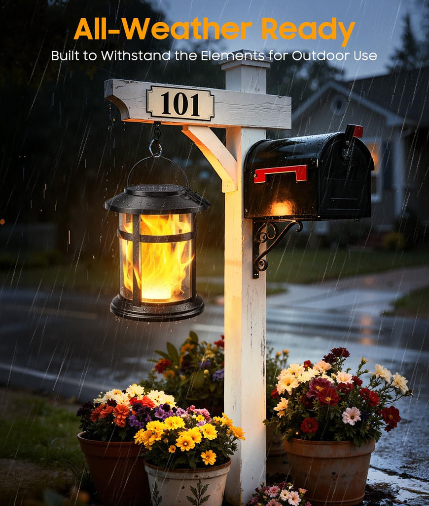 Solar Lanterns Outdoor Waterproof, 4 Pack Upgraded Flickering Flame Hanging Solar Lights, Solar Powered Decorative