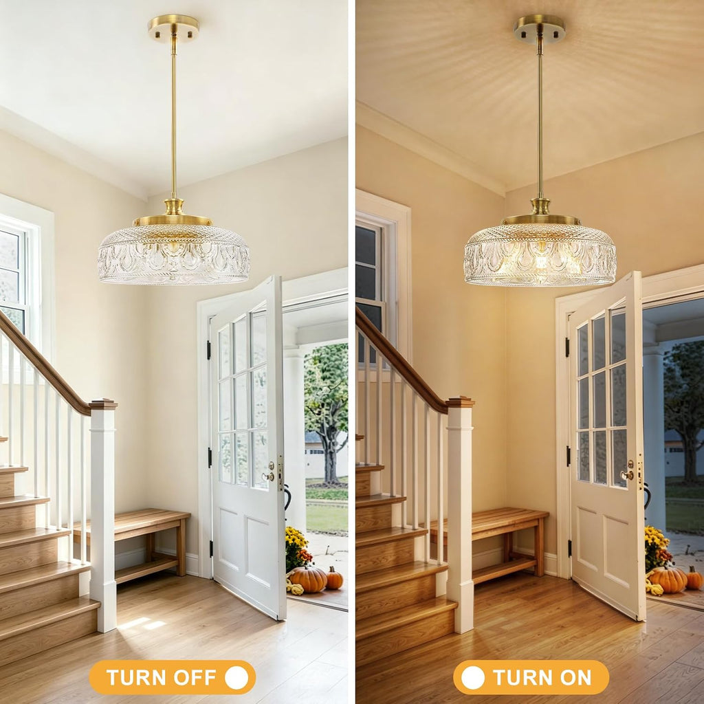3-Light Adjustable Pendant Lights Kitchen Island, 12in Brushed Gold Modern Clear Glass Ceiling Mount Hanging Lighting