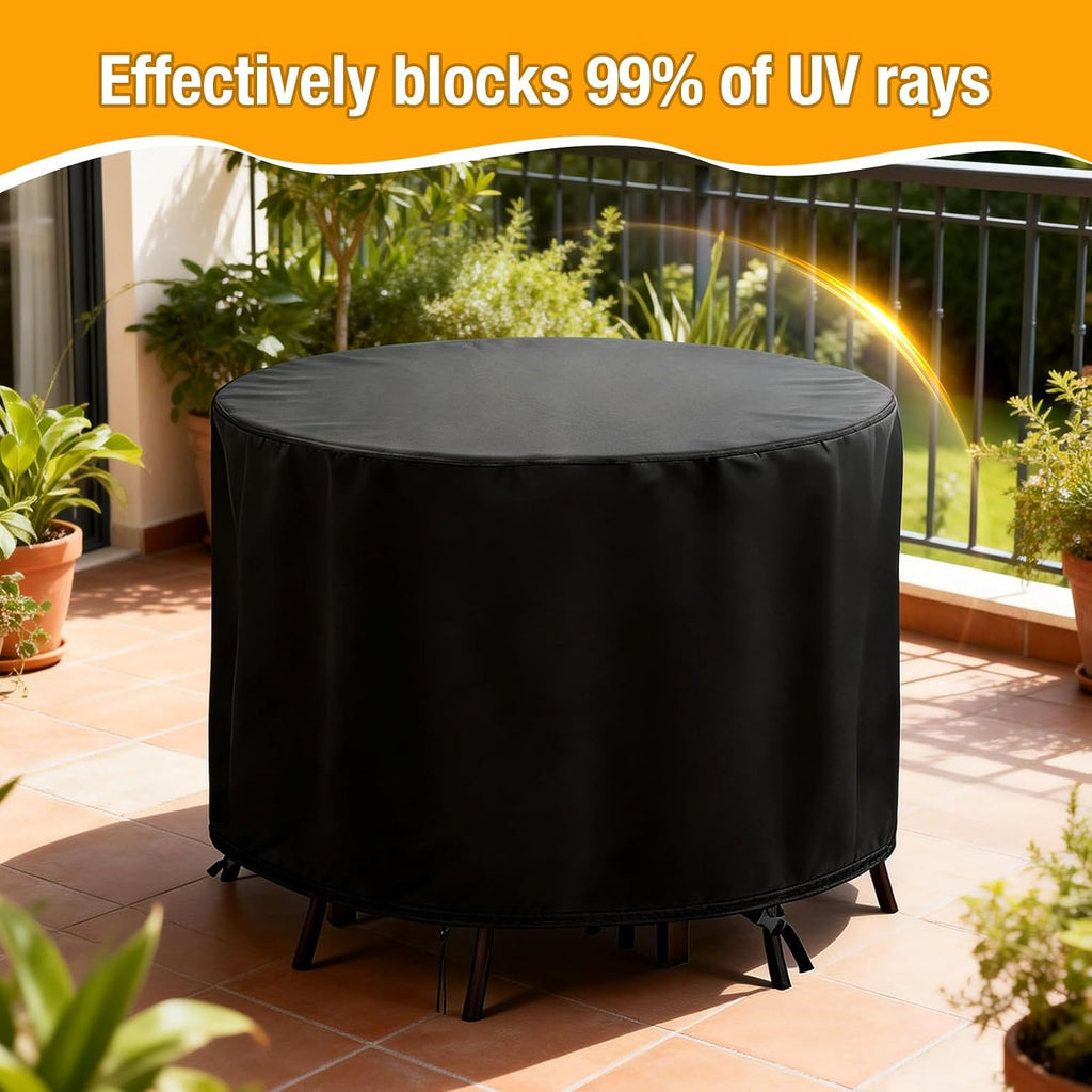 Round Patio Furniture Set Cover,Outdoor Round Table Cover 90"D x 43"H | Waterproof,Windproof,UV
