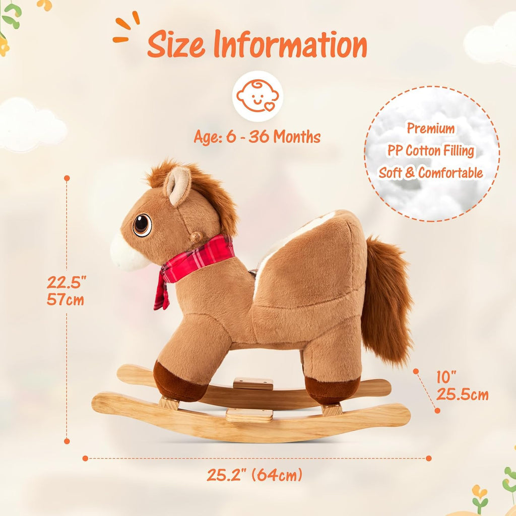 Pony Rocking Horse for Toddlers 6 Months to 3 Years, Cute Baby Rocking Horse with Safety Belt, Stuffed Plush Ride on