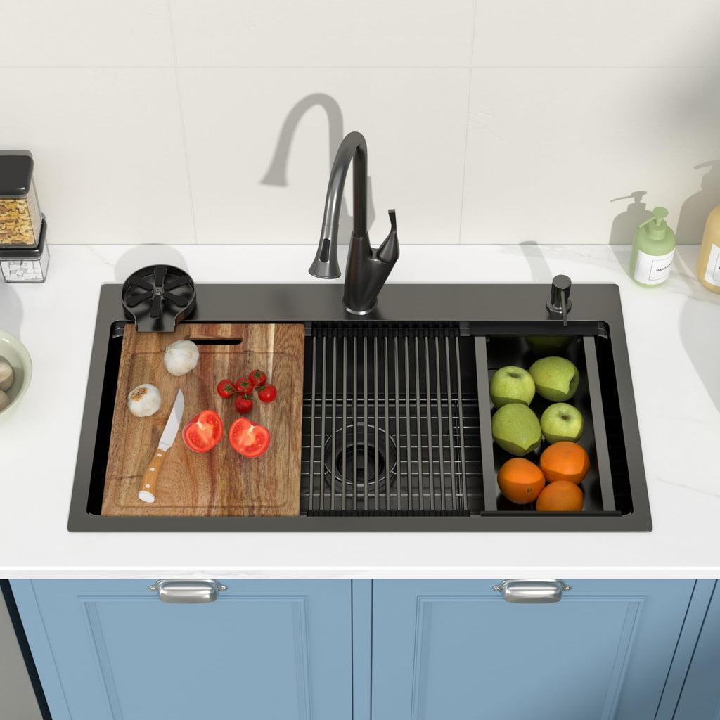 Black Drop in Workstation Stainless Steel 33x19 Inch