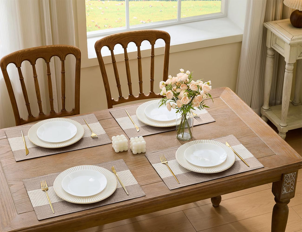 Linen Placemats Set of 4, Macrame Place Mats Table