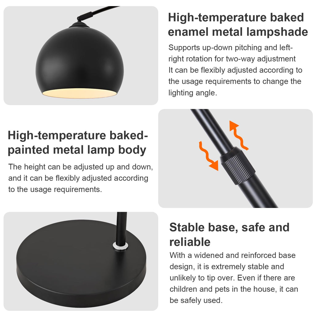 Black Minimalism Arc Floor Lamps with 12W LED Remote Dimming