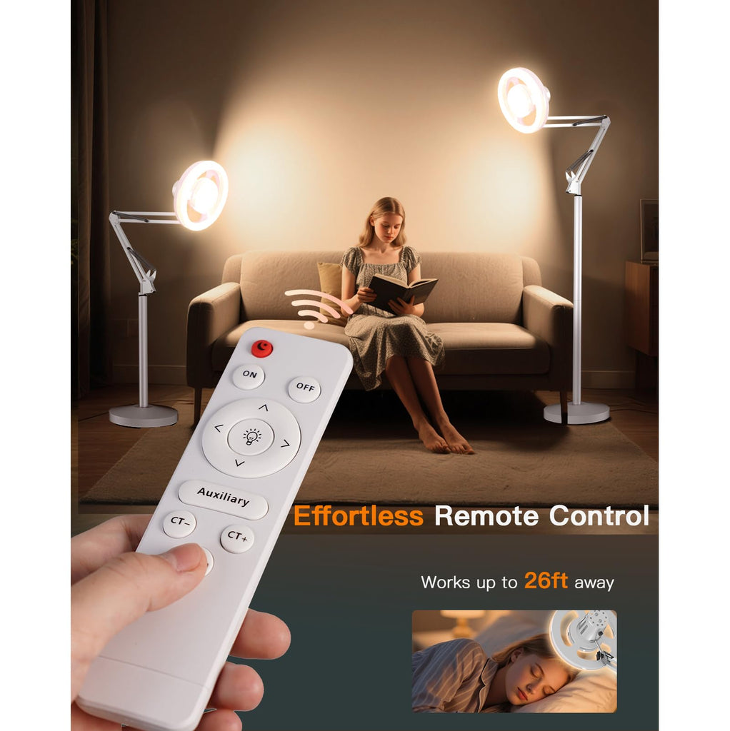 36W Floor Lamp with Flexible Arm, 3 Colors Ring Light with Heavy-Duty Base & Remote, Standing Lamp