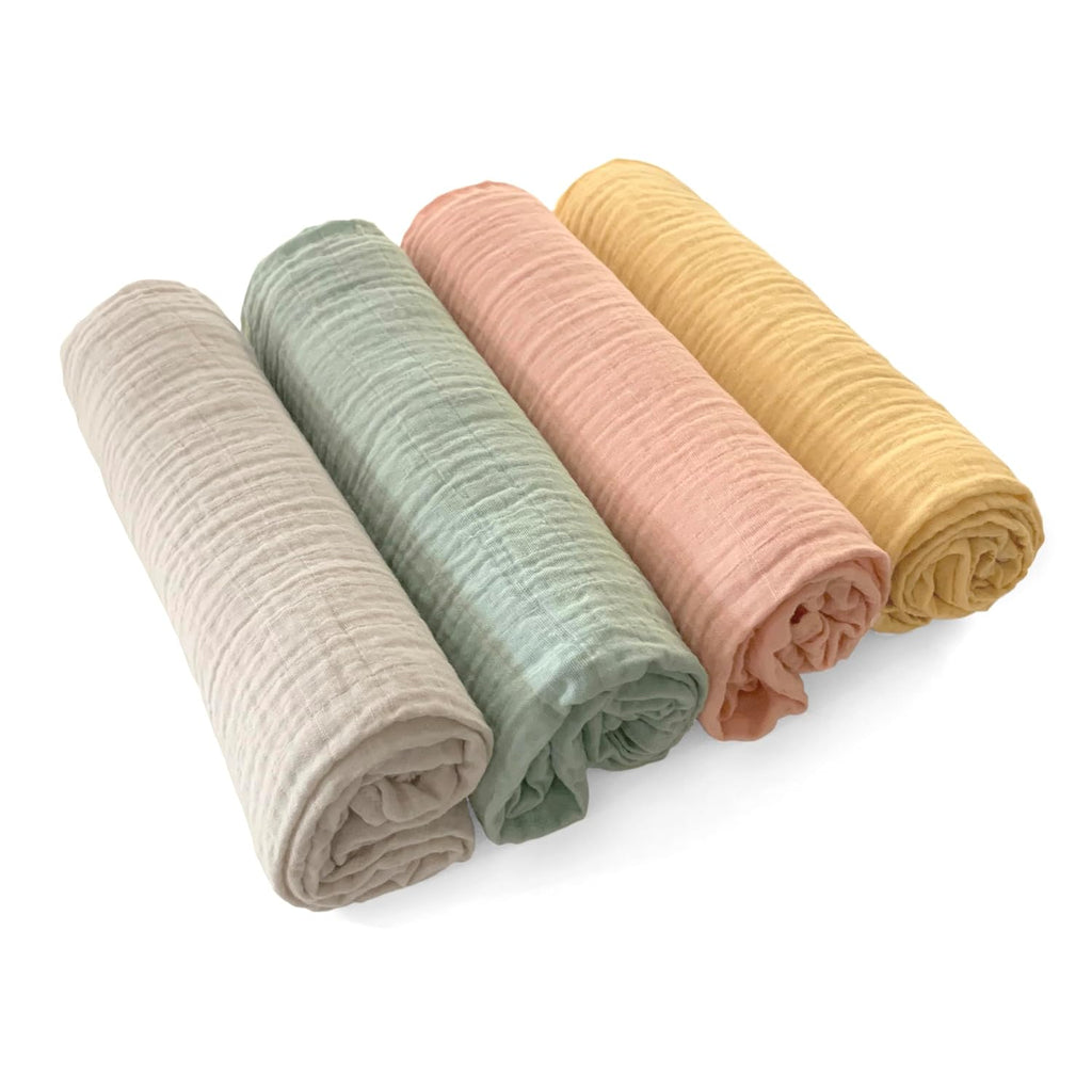 Cotton Muslin Swaddle Blankets for Babies, Set of 4, Neutral Receiving Blankets, Baby Registry & Gift