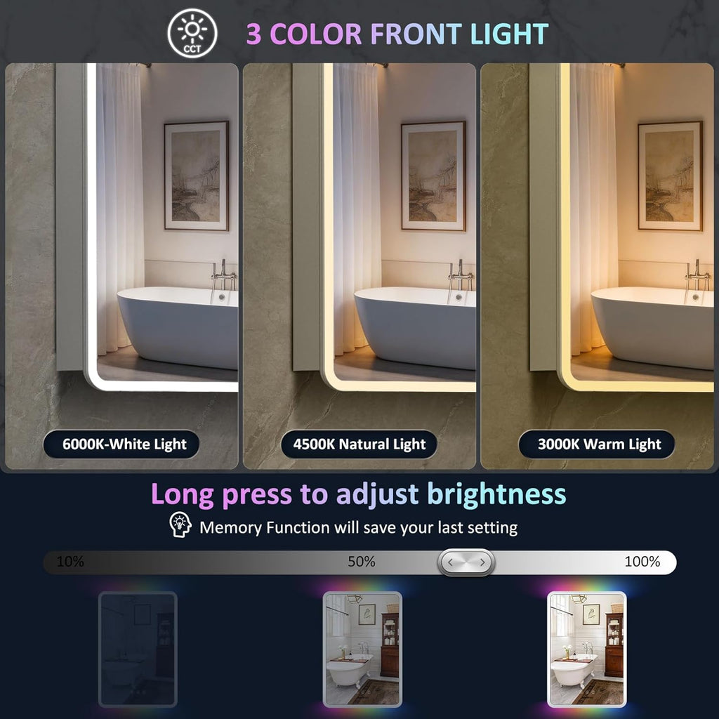 20×32 Inch Lighted Medicine Cabinet with Mirror, LED Medicine Cabinet with RGB Lights, Multicolor Backlit Mirror with
