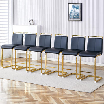 Counter Height Bar Stools Set of 6, Bar Stools with Back, 25" Black Island Chairs with Gold Chrome Plated Metal