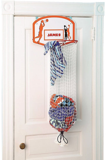 Over the Door Basketball Laundry Hamper - Space Saving Hanging Hamper with Metal Ring, Backboard, Drawstring Bag