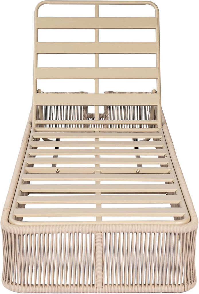 Patio Chaise Lounge Chair Outdoor, Metal Poolside Sun Lounger with Cross-Weave Rope Accent, 5-Position