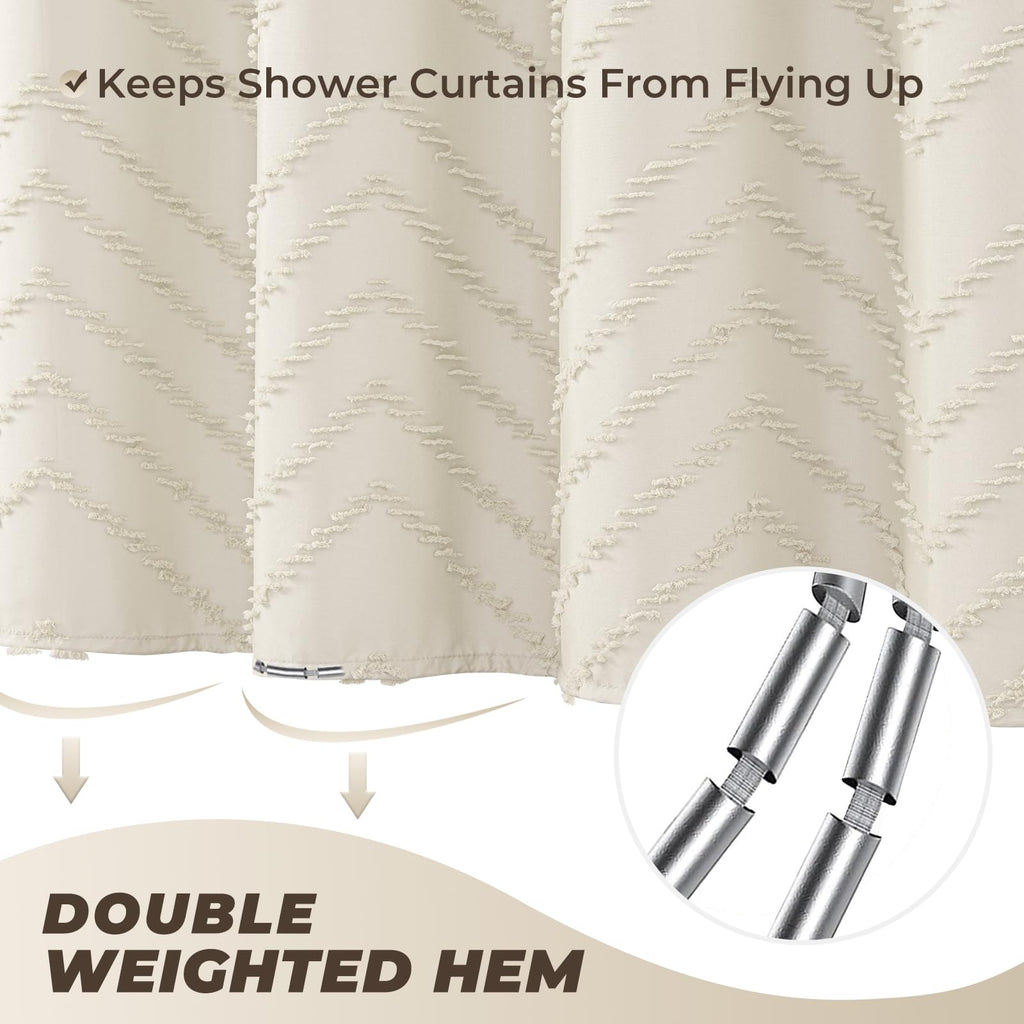 Cream Boho Fabric Shower Curtain 54 x 78 Inches