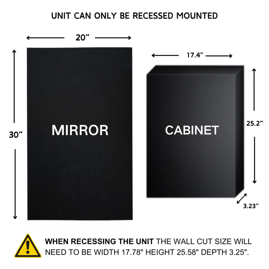 Black Recessed Bathroom Medicine Cabinet with Mirror Squared Corner Rectangle Metal Framed Medicine Cabinet with
