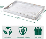 17 Inch Rustic White Serving Tray with Handles - Large Wooden Tray for Ottoman, Breakfast in Bed, Dinner, Coffee Table