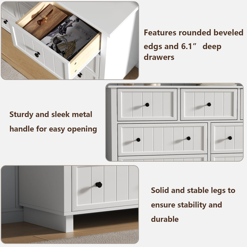 Farmhouse 10 Drawers Dresser, White Dresser Chest of Drawers