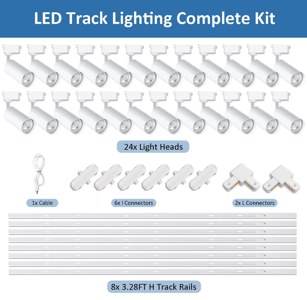 Plug in J&L Type LED Track Lighting Kits Dimmable Adjustable Angle Heads
