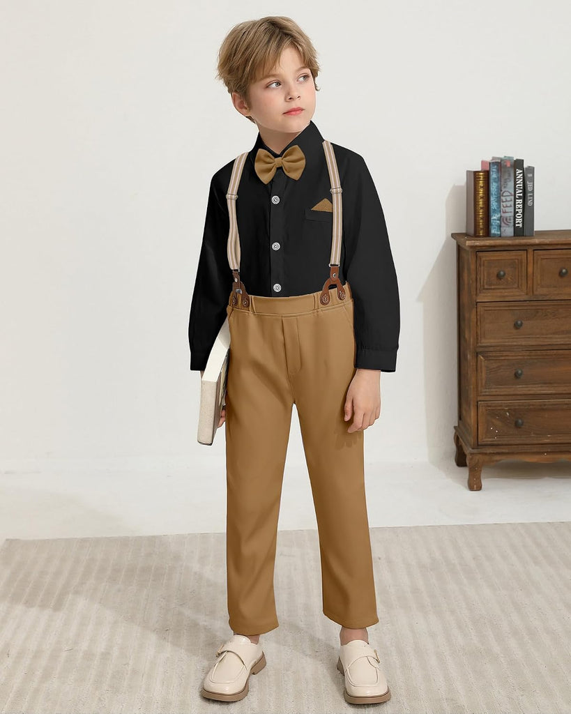 Boys Suits 3 Pieces Formal Dress Shirt with Bowtie+Suspender Pants Boy Gentleman Outfits Set