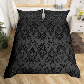 Jacquard Damask Bedding Set Toddle Size Damask Floral Duvet Cover for Adult Boys Girls Teens Boho Damask Comforter