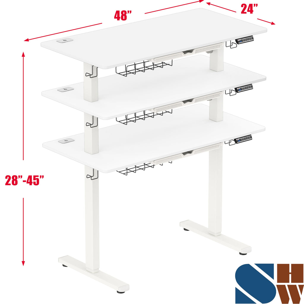 48-Inch Electric Height Adjustable Standing Desk w/ Drawer, White