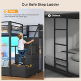 Bunk Bed Twin Over Twin with Stairs, LED Lights Twin Bunk Bed with 2 Storage Drawers & 6 Fabric Drawers
