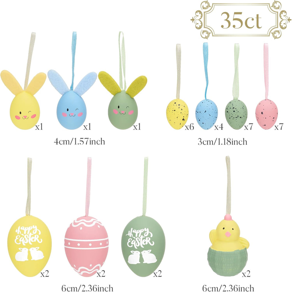 Easter Eggs Ornaments Tree Decorations, Pastel Pink Blue Plastic Easter Eggs Bulk Tree Ornaments, 1.2"-2.4" - Set of 35