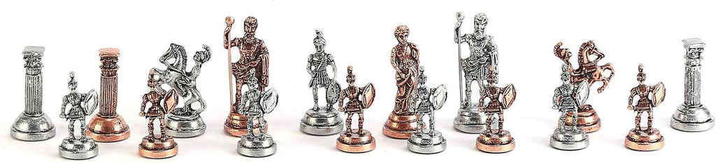 Antique Copper Roman Figures Metal Chess Set for Adults,Handmade Pieces and Natural Solid Wooden Chess Board