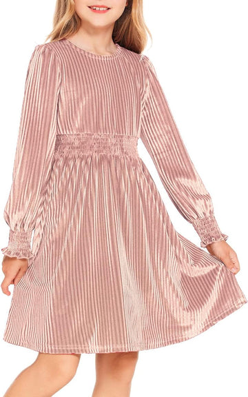 Girl Velvet Dress Long Puff Sleeve Fall Winter Dresses