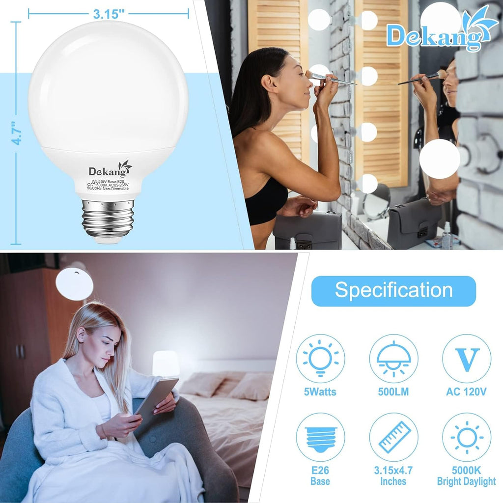 12 Pack LED Globe Light Bulbs 5000K Daylight E26 Base 60W Equivalent