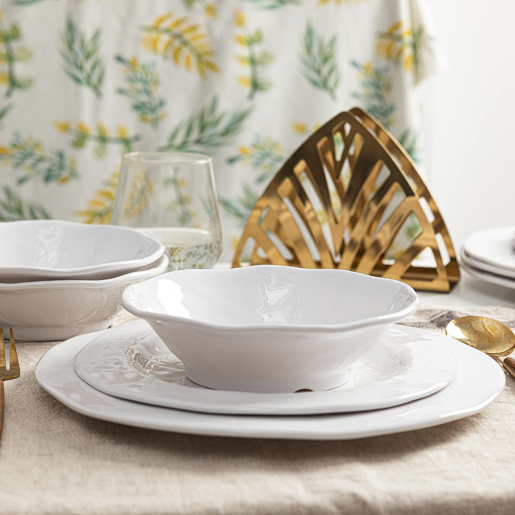 Basic White Melamine Dinnerware Sets, 18 Piece melamine dishes set, Service for 6, Plates and Bowls Sets Great for