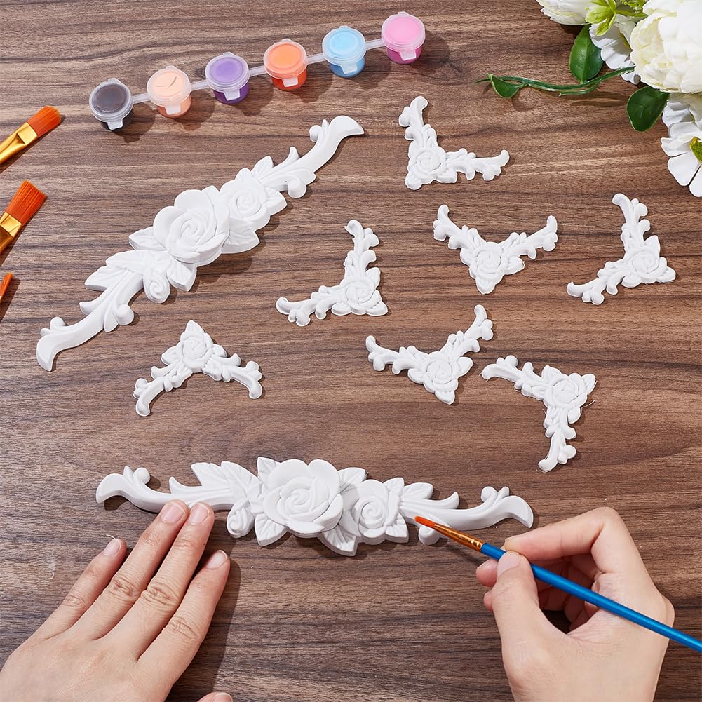 10 Pcs Baroque Style Carved Floral Appliques Onlays White