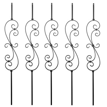 S10 - Wrought Iron Balusters - Set of 5 Deck Balusters - Decorative Metal Balusters for Decks - S Scroll - 1/2-inch