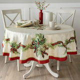 Christmas Ribbons Engineered Printed Fabric Table Cloth, Winter, Holiday and Christmas Tablecloth (7