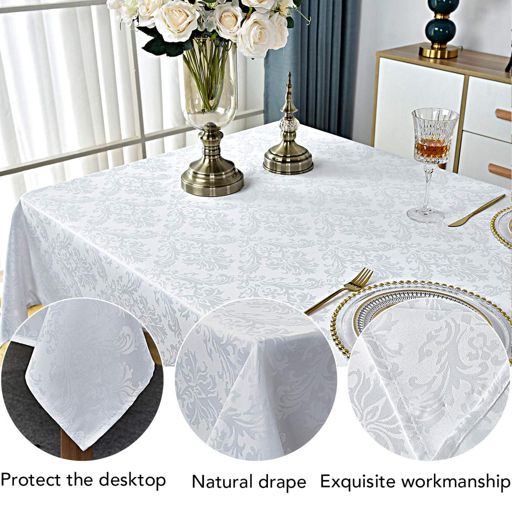 White Jacquard Damask Rectangle Tablecloth, 60 x 84 Inch