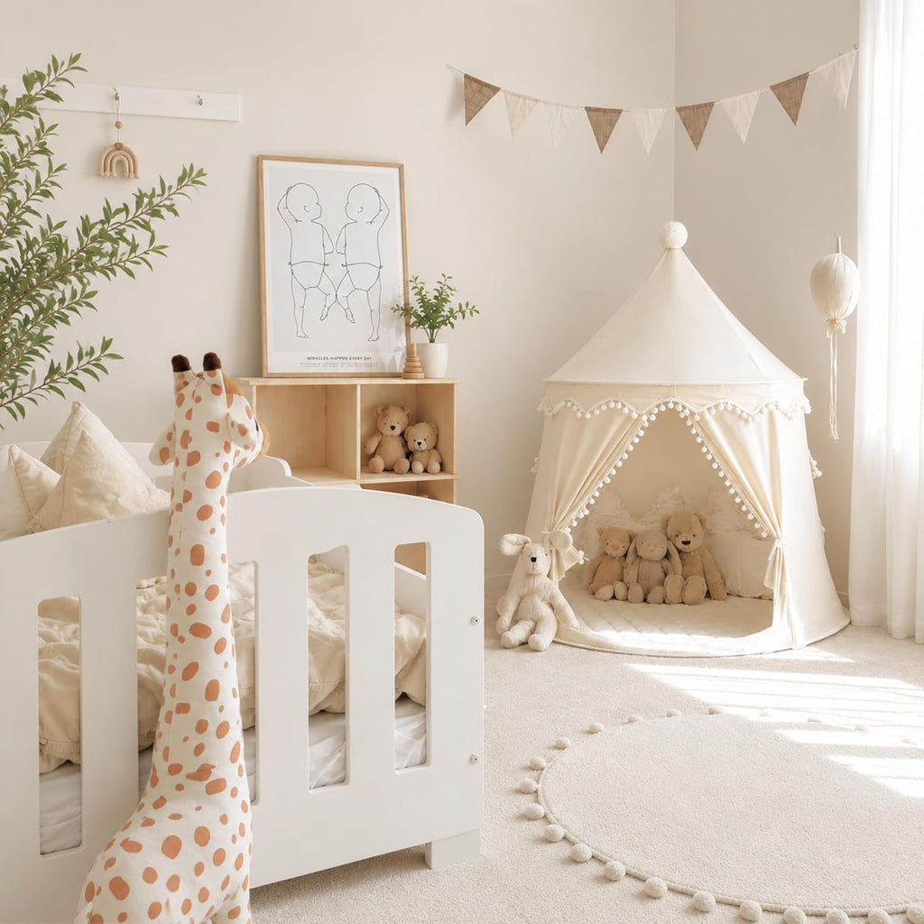 Kids Play Tents, Breathable Cotton & Hemp Playhouse Teepee Tent with Star Lights for Childrens and Toddlers,Suitable