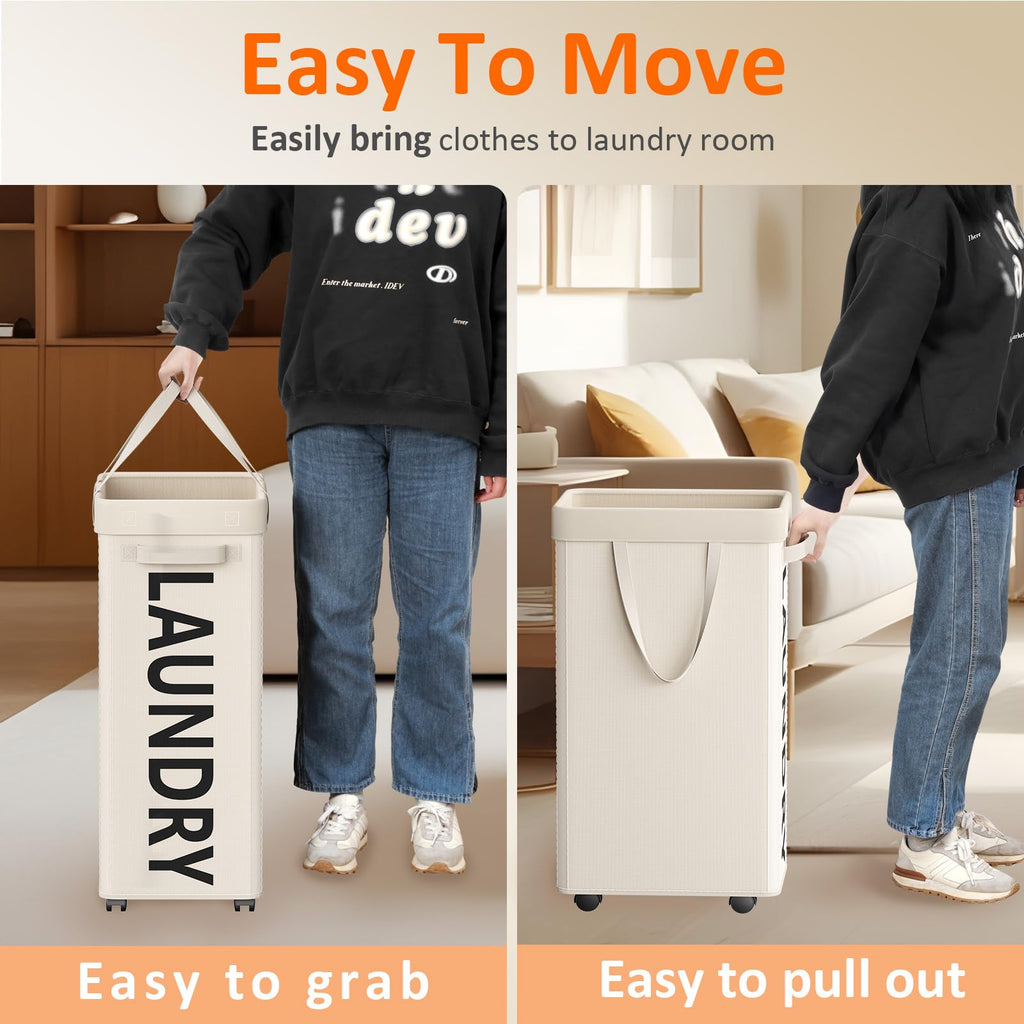 90L Laundry Basket with Wheels, Rolling Hamper with Removable Bag