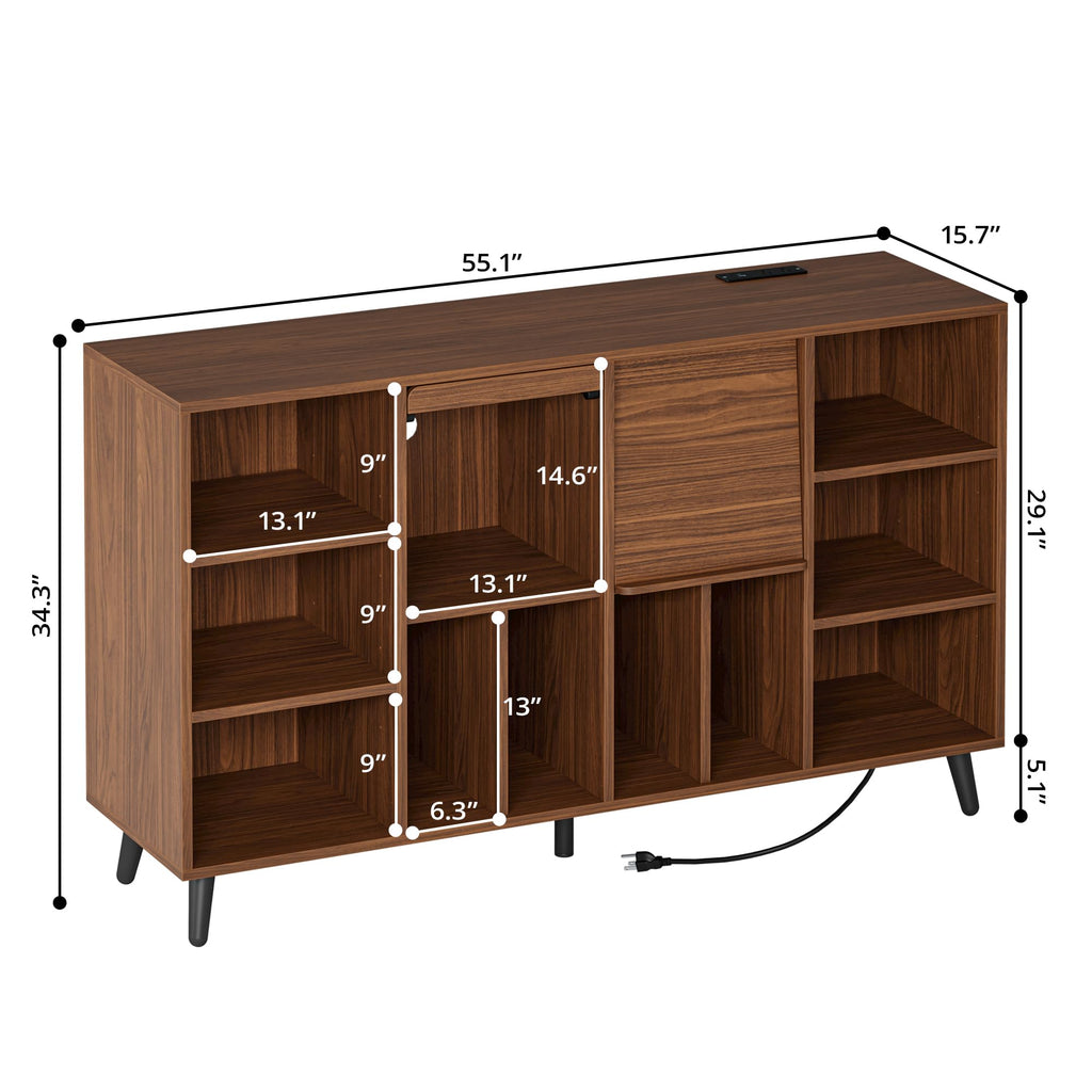 Record Player Stand with Charging Station 55" Holds 450+ Albums