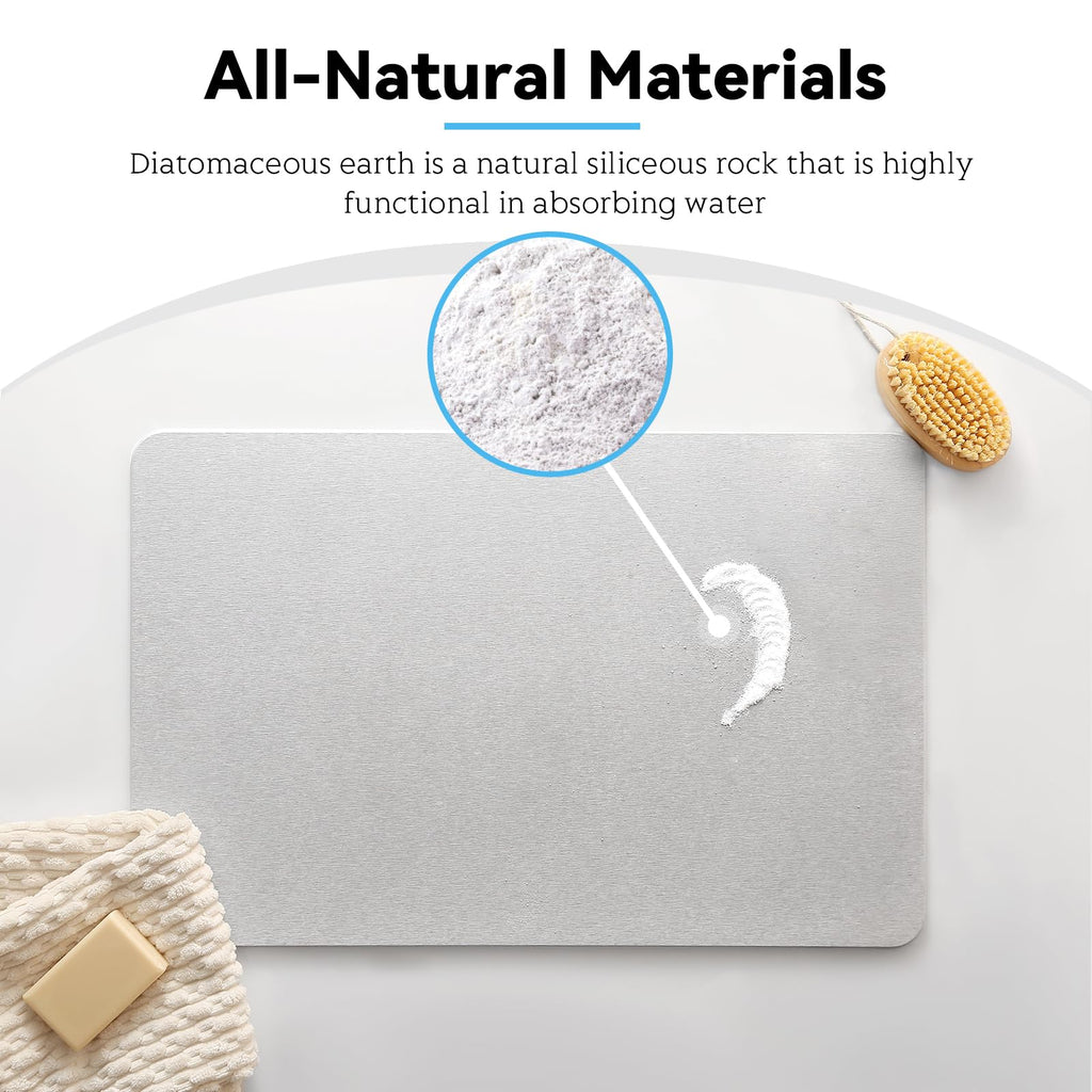 Stone Bath Mat, Dries Quickly, Non-Slip Diatomaceous Earth Bath Mats, Super Absorbent Stone Shower Mat, Easy to