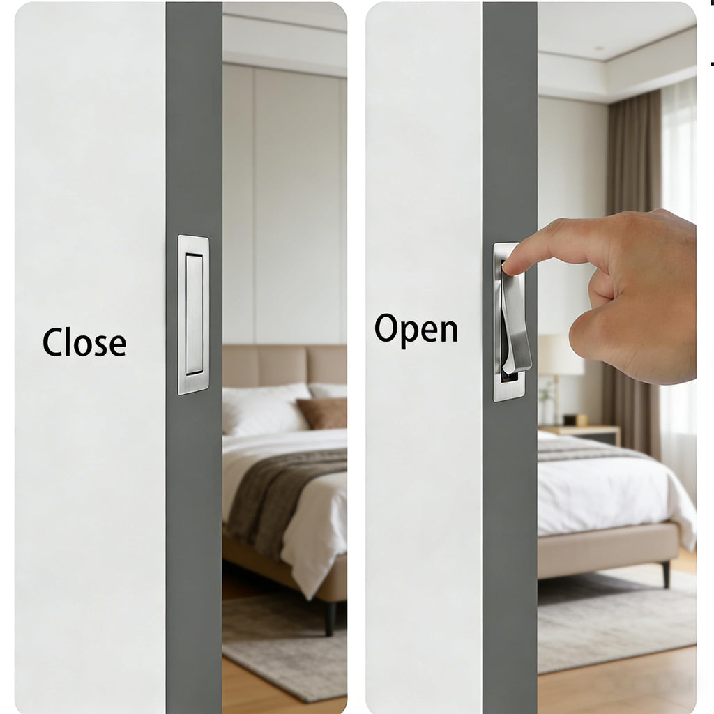 Pocket Door Handles Edge Pull,Flush Finger Hardware,Satin Nickel,1