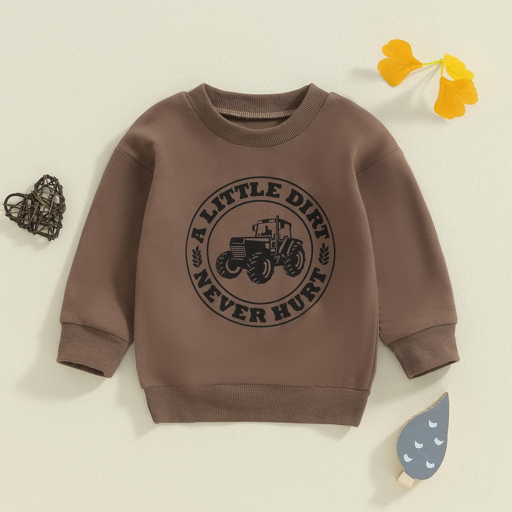 Toddler Baby Boy Sweatshirt Tractor Print Crewneck Pullover Sweater Long Sleeve Shirt Fall Farm Clothes