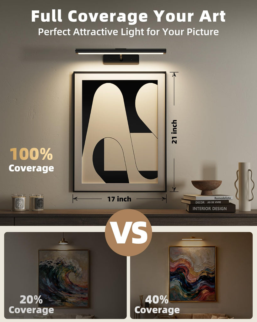Picture Light for Wall, 4800mAh Rechargeable Wireless Black Lights for Painting, 16In Dimmable Magnetic LED RGB Art