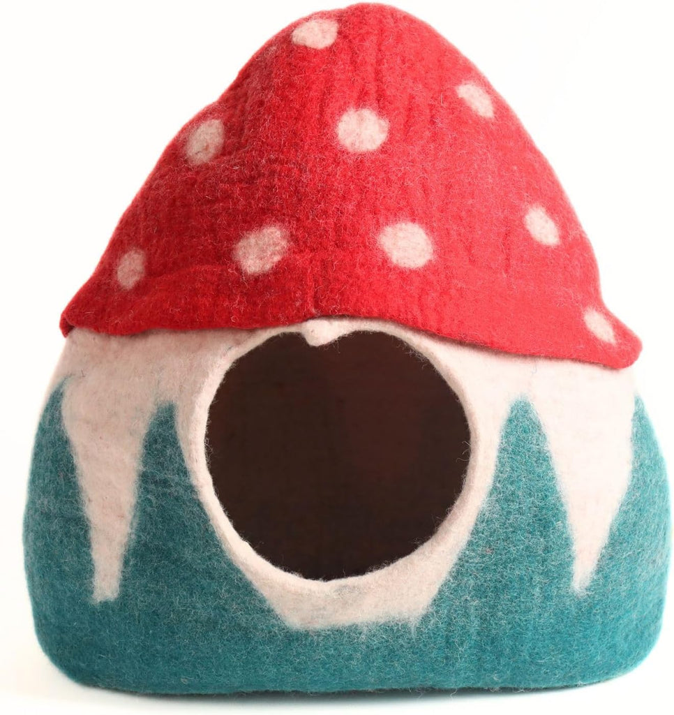 Mushroom Shaped Felt Cat Cave- Wool Cat House Using Pure Natural Wool