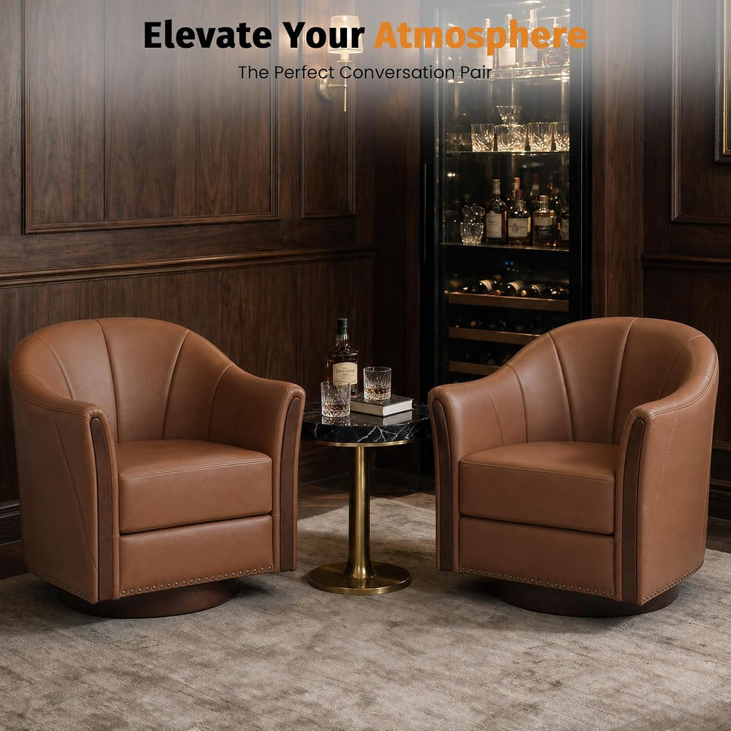 360° Swivel Accent Chair, Faux Leather Swivel Barrel Chairs